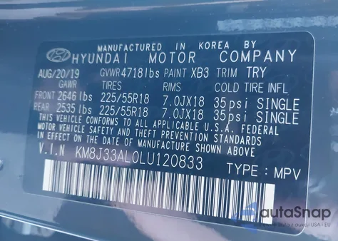 2020 Hyundai Tucson Sel from USA, damaged, VIN KM8J33AL0LU120833